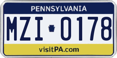 PA license plate MZI0178
