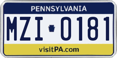 PA license plate MZI0181