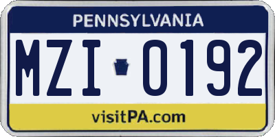 PA license plate MZI0192