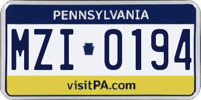 PA license plate MZI0194