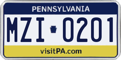 PA license plate MZI0201