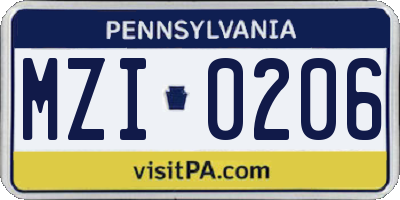 PA license plate MZI0206