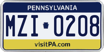 PA license plate MZI0208