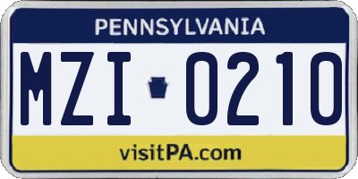 PA license plate MZI0210