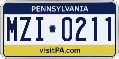 PA license plate MZI0211