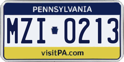 PA license plate MZI0213