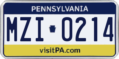 PA license plate MZI0214