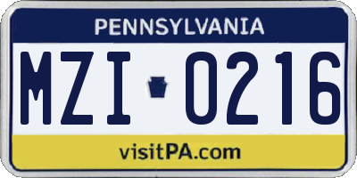 PA license plate MZI0216