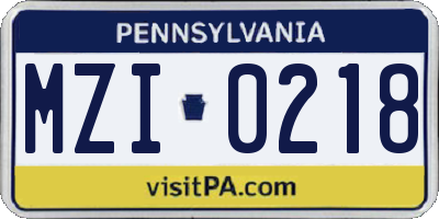 PA license plate MZI0218