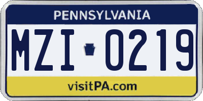 PA license plate MZI0219