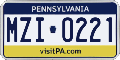PA license plate MZI0221