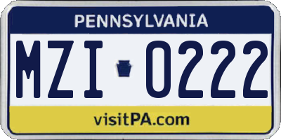 PA license plate MZI0222