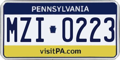 PA license plate MZI0223