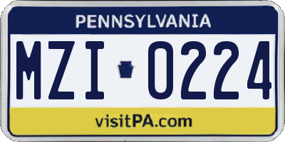 PA license plate MZI0224