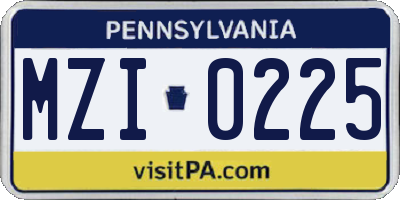 PA license plate MZI0225