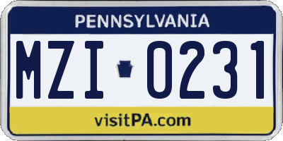 PA license plate MZI0231