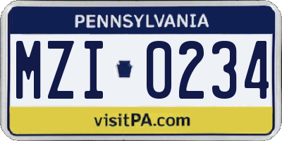PA license plate MZI0234