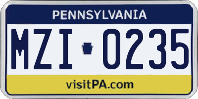 PA license plate MZI0235