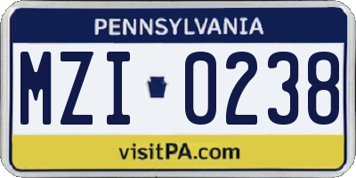 PA license plate MZI0238