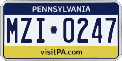 PA license plate MZI0247