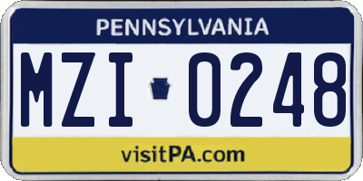 PA license plate MZI0248