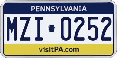 PA license plate MZI0252
