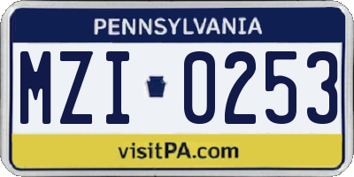 PA license plate MZI0253