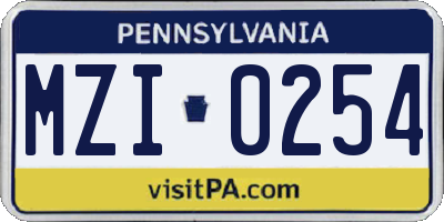 PA license plate MZI0254