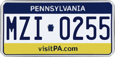 PA license plate MZI0255
