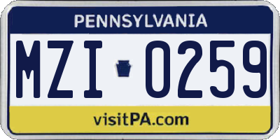 PA license plate MZI0259