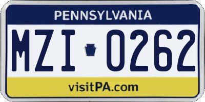 PA license plate MZI0262