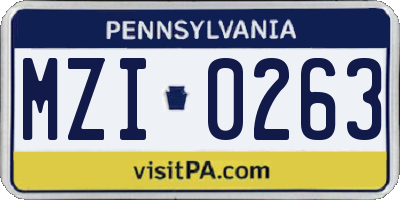 PA license plate MZI0263