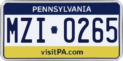 PA license plate MZI0265