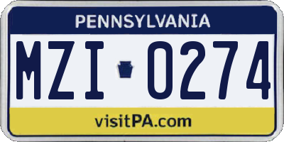 PA license plate MZI0274