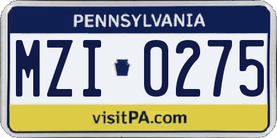 PA license plate MZI0275