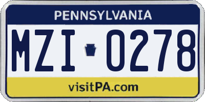 PA license plate MZI0278