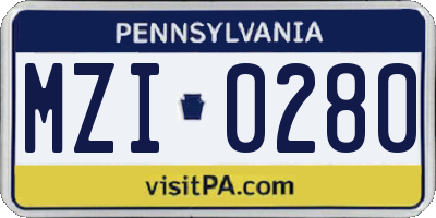 PA license plate MZI0280