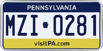PA license plate MZI0281