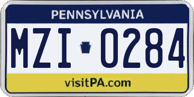 PA license plate MZI0284