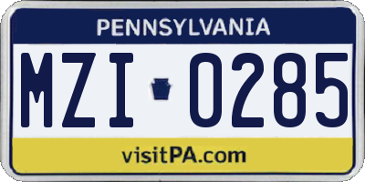 PA license plate MZI0285