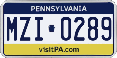 PA license plate MZI0289