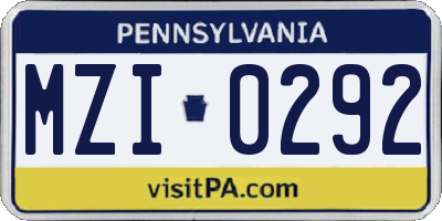 PA license plate MZI0292
