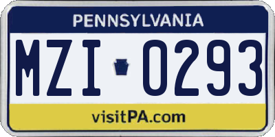 PA license plate MZI0293