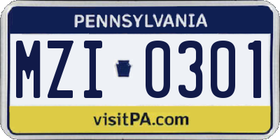 PA license plate MZI0301