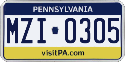 PA license plate MZI0305
