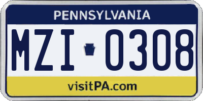 PA license plate MZI0308