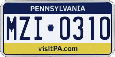 PA license plate MZI0310