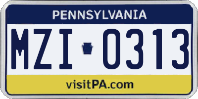 PA license plate MZI0313