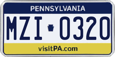 PA license plate MZI0320