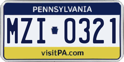 PA license plate MZI0321